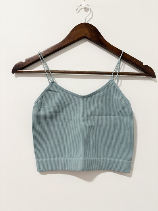 Zenana Outfitters Tops - Zenana Outfitters Double Spaghetti Strap Ribbed Crop Top Womens Size L/XL Green